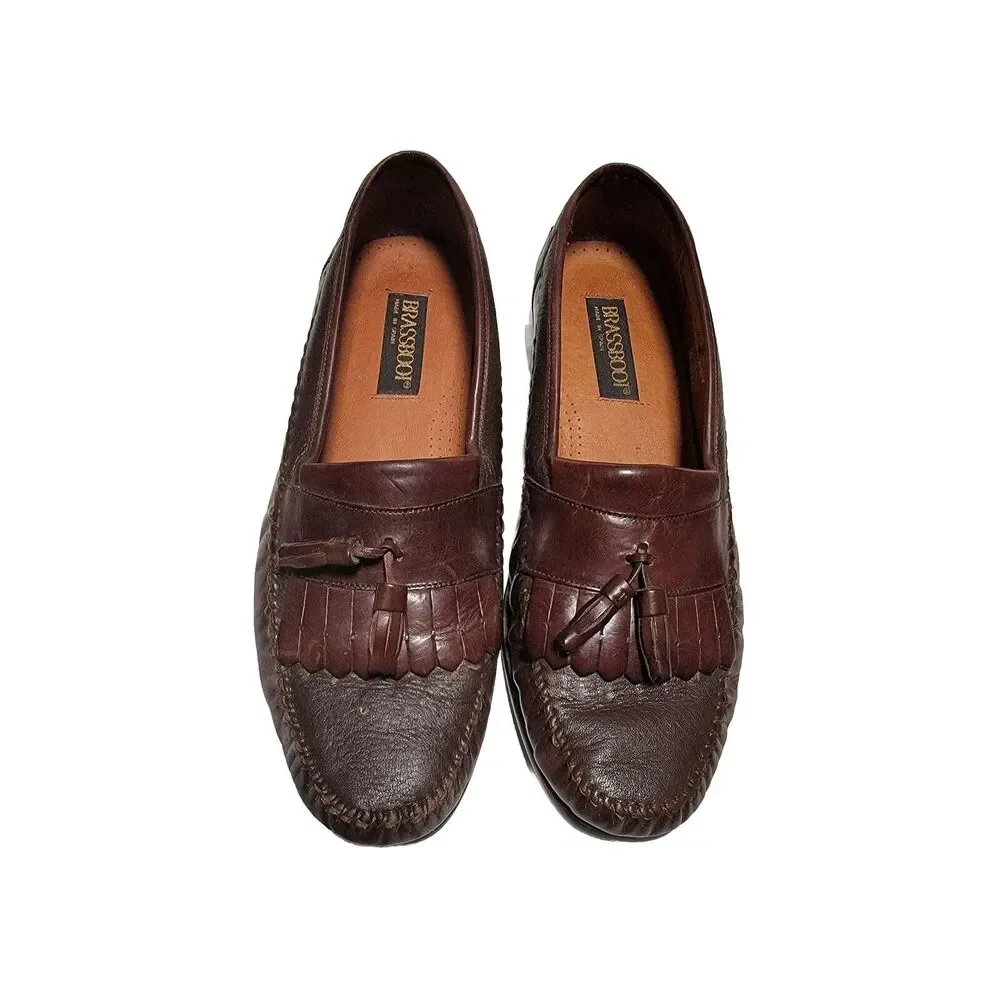 Brass Boot Mens Sz 10 Brown Leather Tassel Loafers Shoes Handmade In Spain 95453